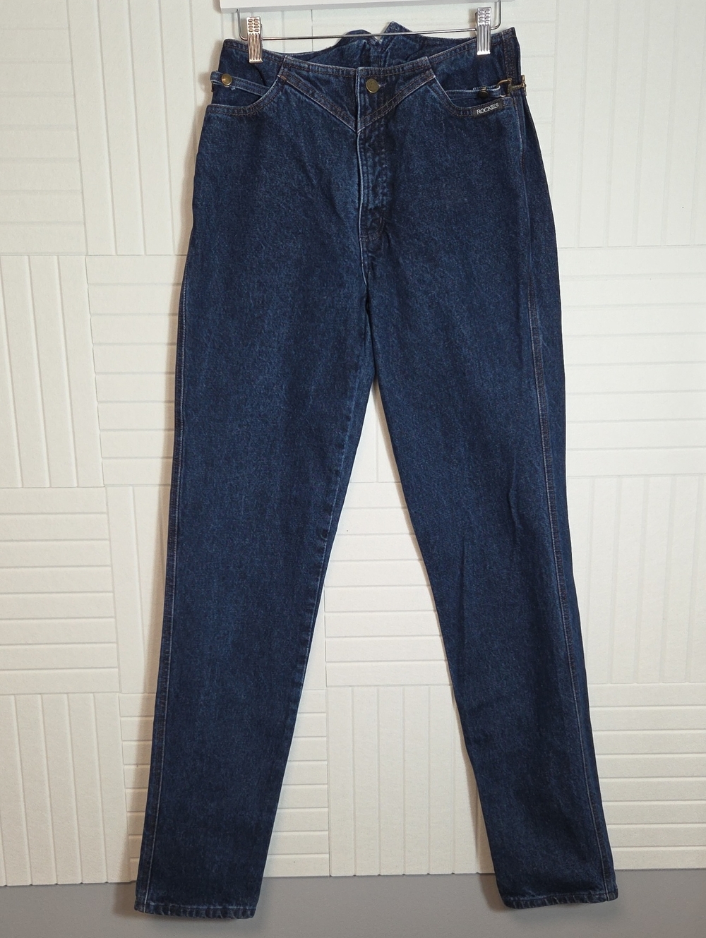 Rockies Vintage 80s/90s 100% Cotton Dark Blue Scalloped Waist Jeans Size 30 TALL